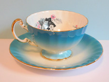 Aynsley Madison Teacup and Saucer - Turquoise/Leaf Design