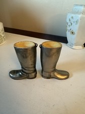 Grenadier Vintage Silver Plated Riding Boots Spirit Measure Cups Pair