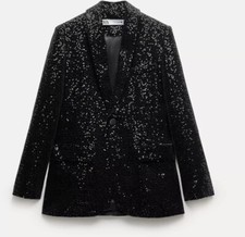 NEW ZARA AW23 ZW COLLECTION SEQUINNED VELVET BLAZER REF 9433/976 SIZE S