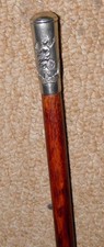 Antique Treen Swagger Stick - Nickel Silver Top Royal Norfolk Regiment Crest
