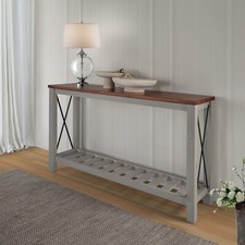 Cottage Sideboard Hall Table Console Grey Solid Pine Walnut Top H81xW132xD36cm