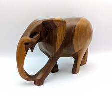 Vintage Teak Carved Wooden Elephant 60s Midcentury MCM Wood Retro African 