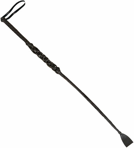 Black faux leather riding crop - leather,