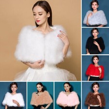 Real Ostrich Feather Fur Cape Stole Wrap Plush Furry For Elegant Bridal Wedding