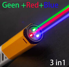 Newest 3 in 1 Green Red Blue Laser Pointer Pen USB Rechargeable for Teaching Pet
