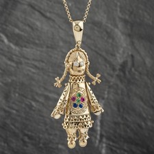 Second Hand 9ct Yellow Gold Cubic Zirconia Large Heavy Ragdoll Pendant & 24 I...