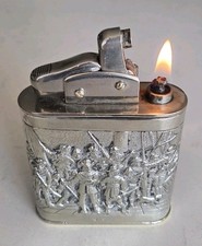 Vintage LARGE Sterling Silver Table Lighter High Relief Art Scene Working Order