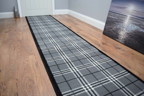 Silver tartan carpet runner - silver,