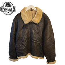 Vintage B-3 Aviator Bomber Jacket Brown Sheepskin Shearling Leather Flight