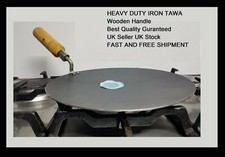 PURE IRON Tawa PARANTHA ROTI Pan Wooden Handle HEAVY DUTY Dough UK Chapatti TAVA