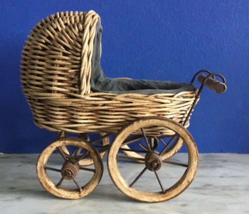 Vintage wood metal rattan baby - vintage,