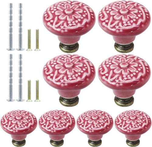8pcs rose red ceramic - 8pcs, knobs