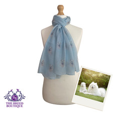 SAMOYED SCARF LADIES SAMOYED DOG PRINT SHAWL WRAP IN BLUE AND GREY