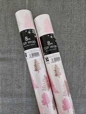 2 x 8m Luxury Merry Christmas Gift Wrapping Paper Rolls Pink & Rose Gold Trees