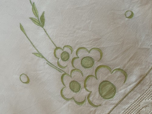 Vintage linen green floral - vintage,