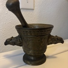 Vintage Ornate Heavy Brass Bronze Pharmacy Drug Eagle Head Mortar & Pestle RARE
