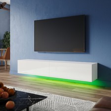 High Gloss White Floating TV Unit Cabinet Wall Mounted TV Stand with LED Lights