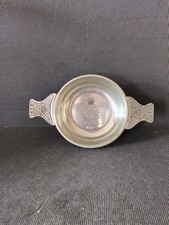 SCOTTISH PEWTER QUAICH CO DOUBLE HANDLE TOASTING CUP THISTLE PATTERN