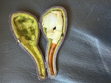 Antique Mini Meerschaum Pipe with Chicks & Egg – Amber Stem – Carved 