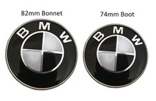 Front Hood & Rear Boot 82mm 74mm Fits B MW Badges Emblem 51148132375 Black White