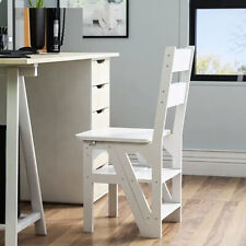 Solid Wood Folding Library Ladder Chair 4 Step Stool Convertible Flower Stand