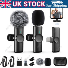 2x Wireless Lavalier Microphone Phone Mic Plug-Play Lapel Mic for iPhone Android