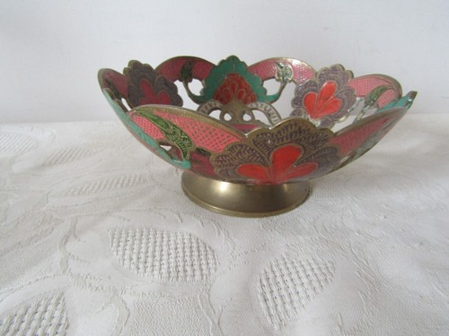 Vintage retro enamel brass - enamel,