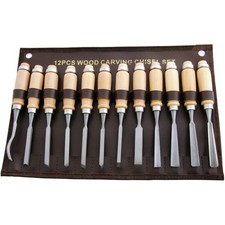 Wood Carving Chisel Set Woodworking Chisels+ Storage Roll 3 Year Warranty 12pc