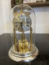 Vintage Acctim Quartz Anniversary Clock Under Glass Dome Gold Tone 