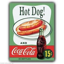 METAL SIGN WALL PLAQUE - HOT DOG AND Coca Cola - Vintage Retro poster art print