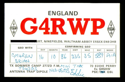 Qsl card radio uk g4rwp - uk,