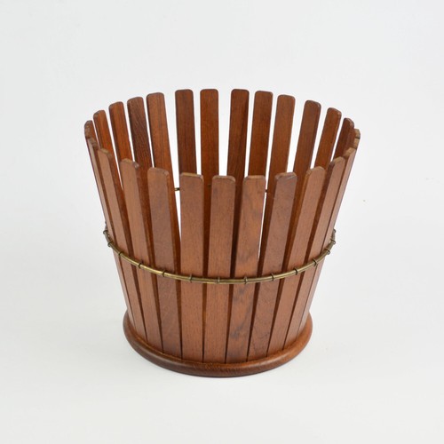Vintage trash can teak wood - trash,