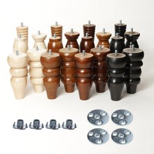 4x Wooden Furniture Bun Legs Feet For Stools Sofa Bed Beech M8 M10 Level Plates