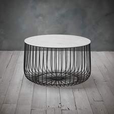 Enzo Large Cage Table - Sleek Black Frame with Luxe Marble Top & Hidden Storage
