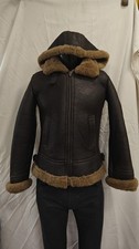 Ladies Sheepskin Jacket Brown Hooded B3 Flying Real Shearling Fur Jacket  F-05
