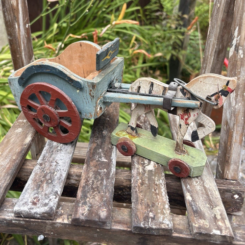 Vintage wooden horse - wooden, cart