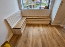 BESPOKE RAKED CORNER MONKS BENCH L-SHAPED BOOKING STORAGE SOLID PINE ANY SIZE