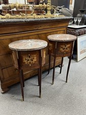 Pair of French Louis XVI Oval Bordeaux Red Marble Top Bedside Table & 3 Drawers