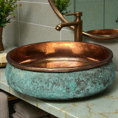 Copper vessel sink - vessel, green