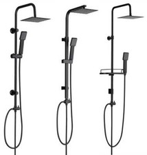 Matt Black Round & Square 3 Way Rigid Riser Shower Kit for Bath Shower Mixer Tap