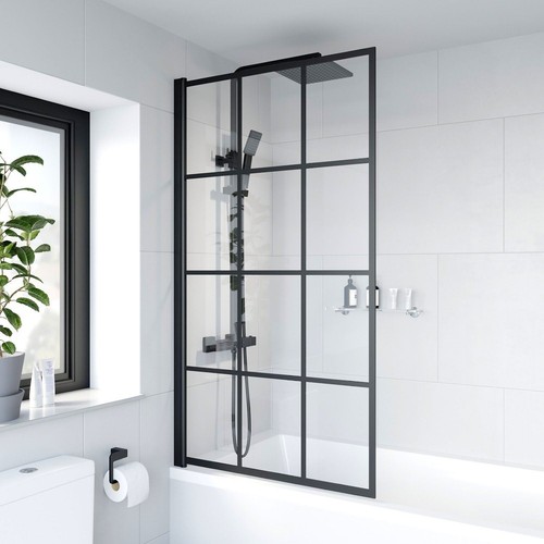 Bath shower screen - black, grid