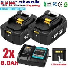2X 18V Battery For Makita 8.0Ah Li-Ion /Charger BL1860 BL1850 Cordless Drill