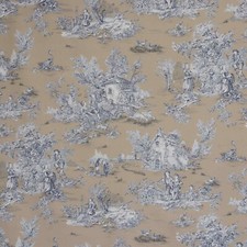 French Pastorale Toile Fabric Blue/Tan | Double Width 280cm Curtains Upholstery