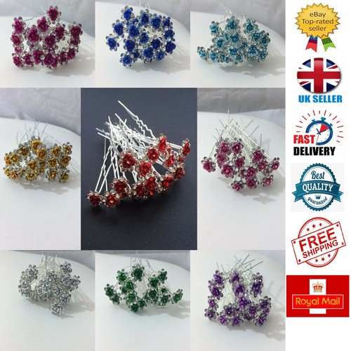 Diamante floral hair pins - diamante,