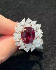7.32 Ct Oval Cut Certified Natural Ruby & Diamond Engagement Ring 18K White Gold