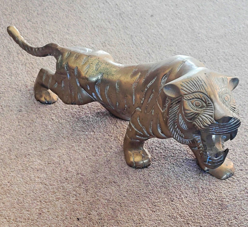 Brass tiger figurine statue - brass,