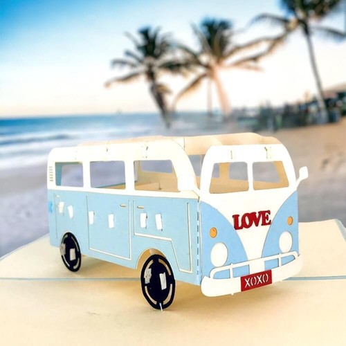 Blue vintage kombi camper - blue,