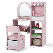 COSTWAY Kids Vanity Table and Chair Set Girls Vanity Set-Pink