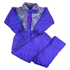 Vintage Ski Suit One Piece Snowsuit Winter 90s Retro Pattern Purple Mens Medium