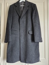Vintage Dunn & Co Crombie Overcoat Dark Grey Wool Long Coat, Size 38"